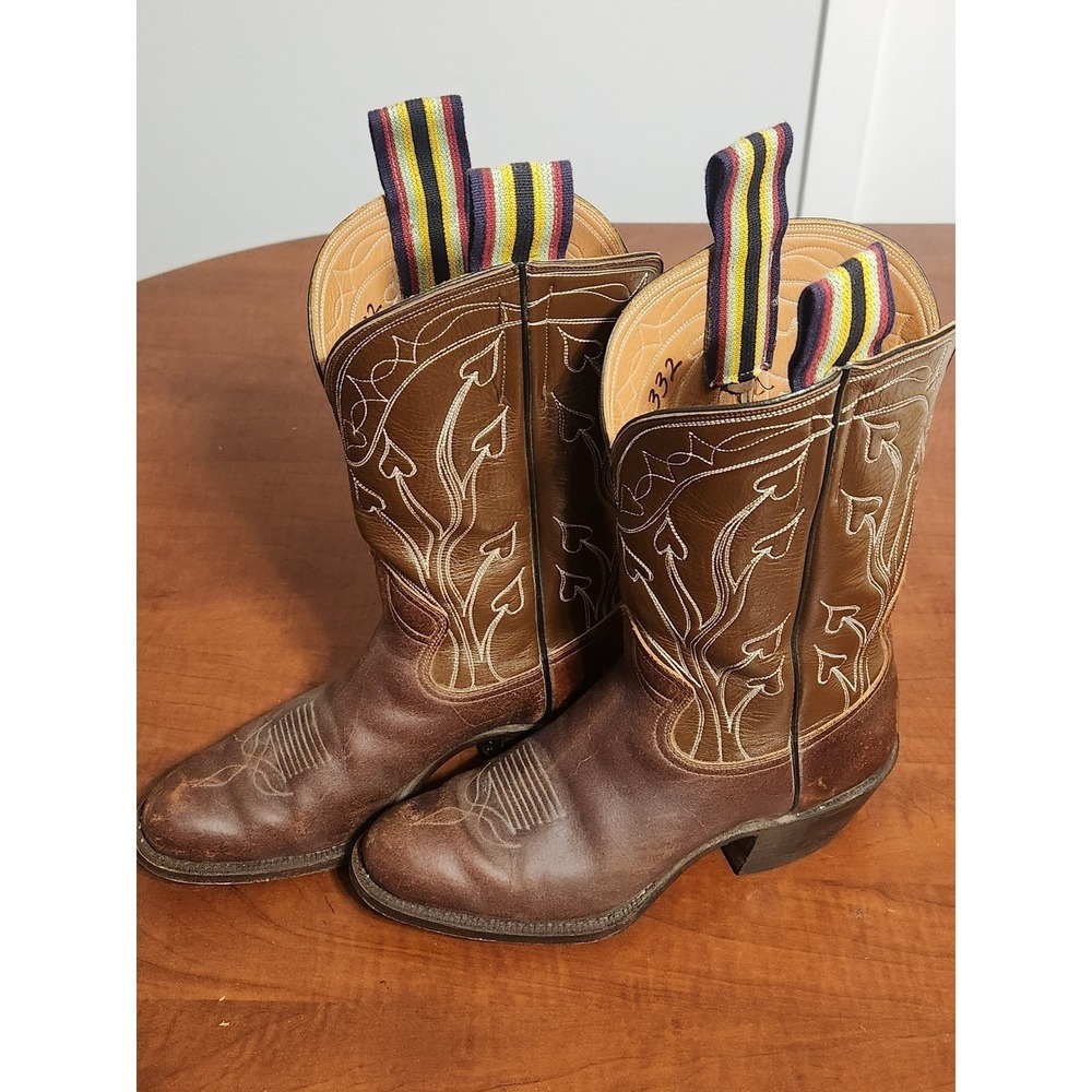 Vintage Blucher Boot Company  #115s Custom Mens Cowboy Boots 7.5 D Waxed Flesh